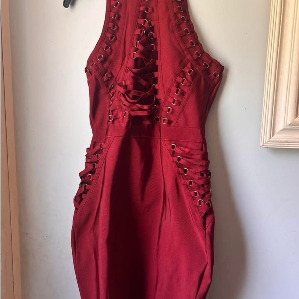 Fashion Nova Red Strappy Backless Dress